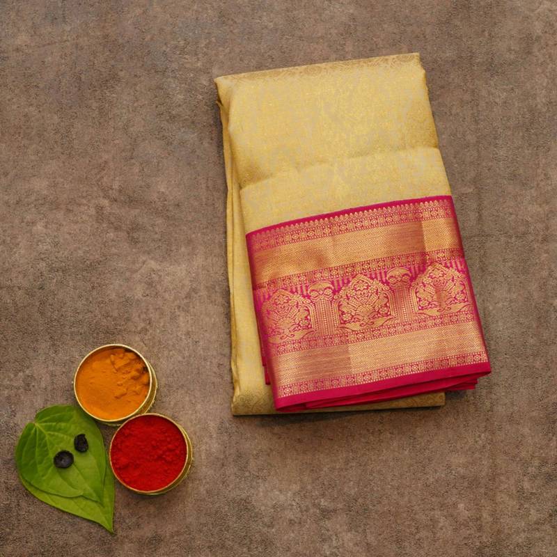 Gold kanchipuram saree with silk mark certified