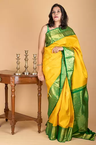 Yellow pattu saree with silk mark certified