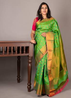Pastel green silk saree with silk mark certified 1