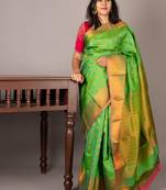 Pastel green silk saree with silk mark certified