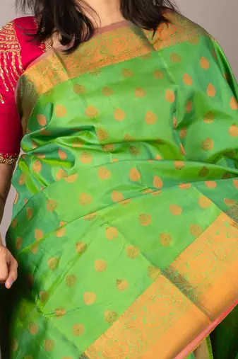 Pastel green silk saree with silk mark certified