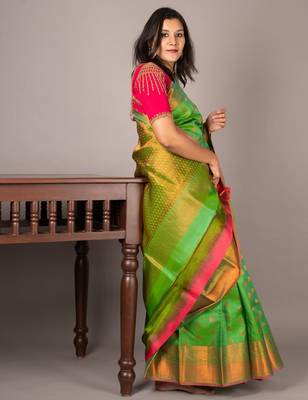Pastel green silk saree with silk mark certified 3