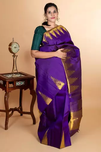Purple temple border kanjivaram silk saree with silk mark certified
