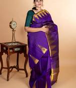 Purple temple border kanjivaram silk saree with silk mark certified