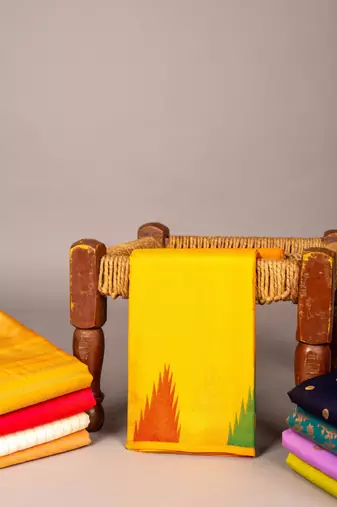 Mustard yellow temple border silk saree