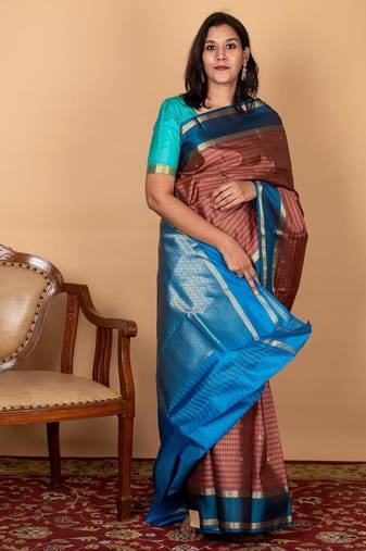 Tawny brown silk saree with silk mark certified