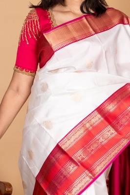 Offwhite and pink pure silk saree with silk mark certified 2