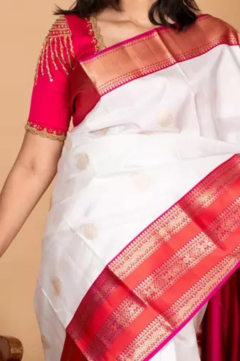 Offwhite and pink silk saree with blouse 