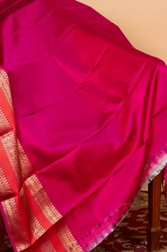 Offwhite and pink silk saree with blouse 