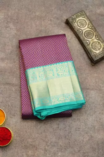 Purple silk saree with silk mark certified