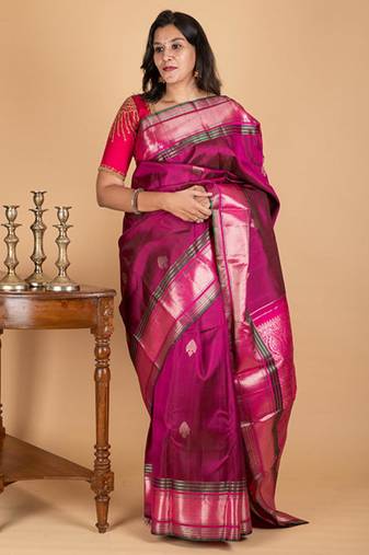 Purplish wine kanchi silk saree with silk mark certified