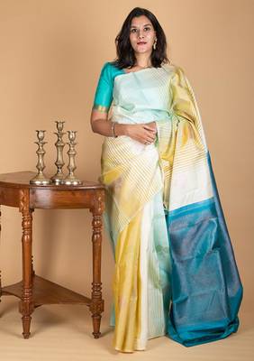 Pure offwhite silk saree with silk mark certified 1