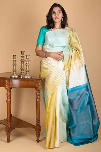 Pure offwhite silk saree with silk mark certified
