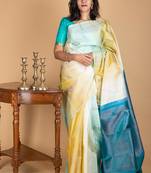 Pure offwhite silk saree with silk mark certified