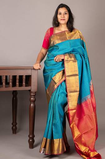 Light blue pure silk saree with silk mark certified