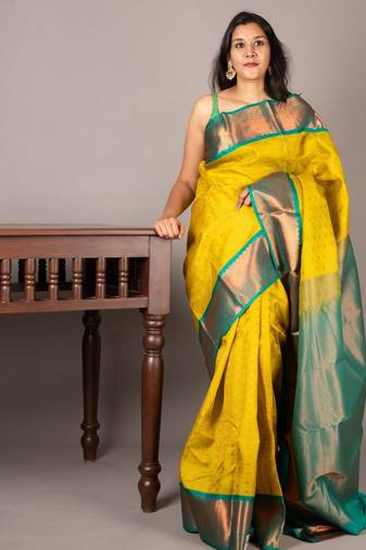 Light green simple silk saree with silk mark certified