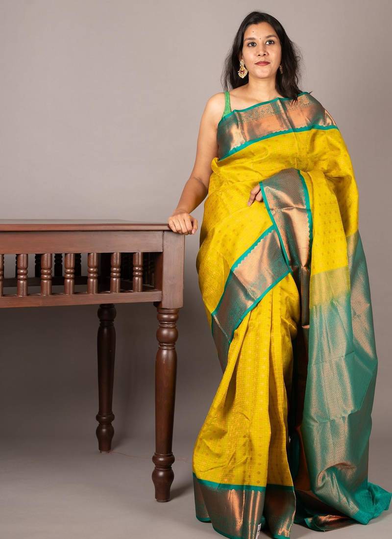 Light green simple silk saree with silk mark certified