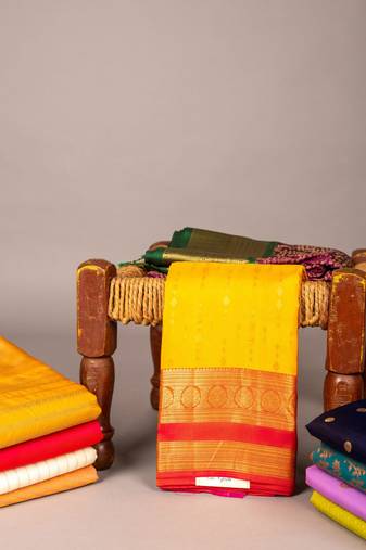 Dual tone yellow and pink pure touch silk saree