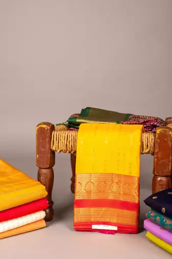 Dual tone yellow and pink pure touch silk saree