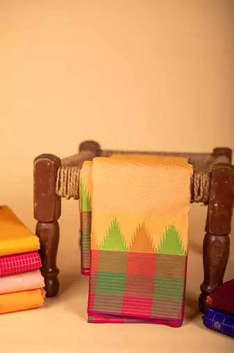 Orange pink semi soft silk saree