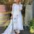 White Floral Printed Round Neck Pure Silk Kurta With Trouser & Dupatta