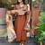 Aaysa floral printed brown v-neck pure cotton kurta with trouser & dupatta