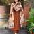 Aaysa floral printed brown v-neck pure cotton kurta with trouser & dupatta