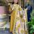 Yellow Floral Printed V-Neck Pure Cotton Kurta With Trouser & Dupatta