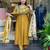 Yellow Floral Printed V-Neck Pure Cotton Kurta With Trouser & Dupatta