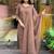 Brown Floral Embroidered Round Neck Pure Cotton Kurta With Trouser & Dupatta