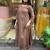 Brown Floral Embroidered Round Neck Pure Cotton Kurta With Trouser & Dupatta