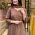 Brown Floral Embroidered Round Neck Pure Cotton Kurta With Trouser & Dupatta