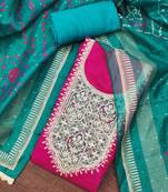 Magenta premium roman cotton embroidered unstitched dress material