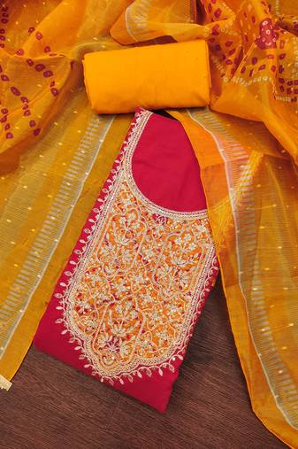 Rani premium roman cotton embroidered unstitched dress material