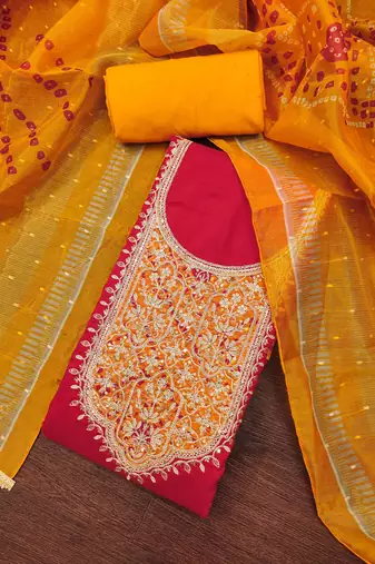 Rani premium roman cotton embroidered unstitched dress material