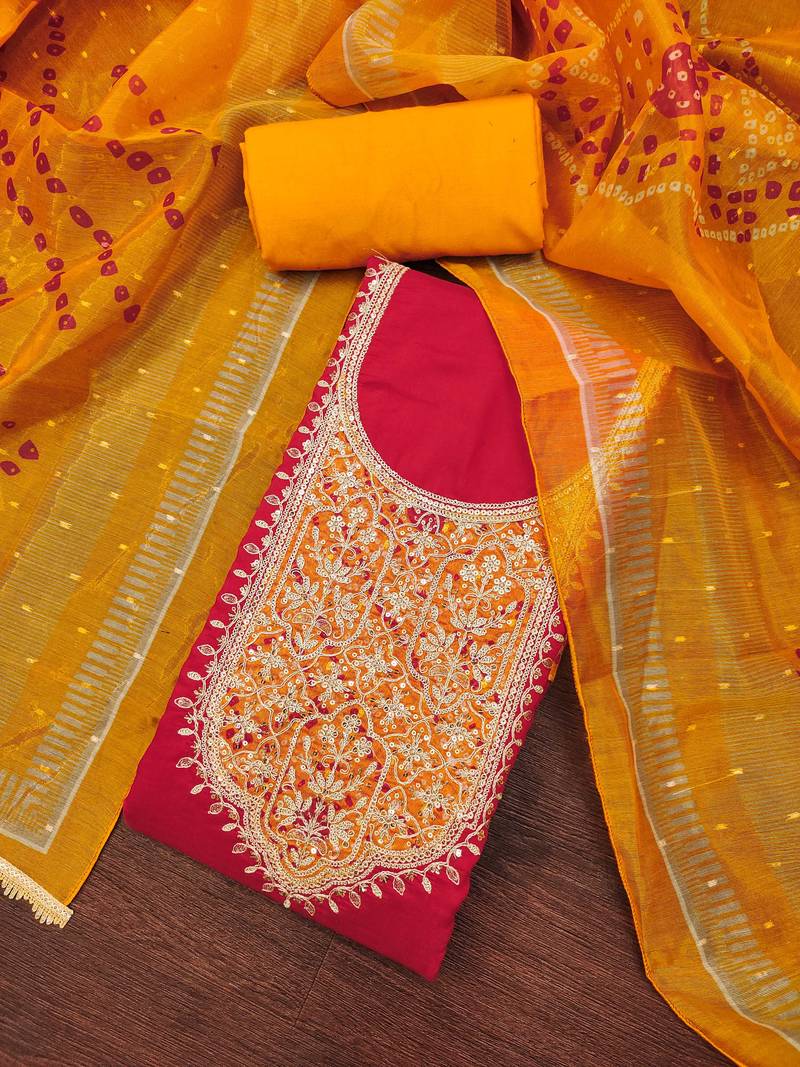 Rani premium roman cotton embroidered unstitched dress material