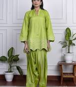 Parrot-green art silk lace salwar-kameez