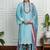 Sky-blue art silk printed salwar-kameez