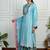 Sky-blue art silk printed salwar-kameez