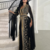  Black Moroccan Stitched Kaftan with Golden Hand Embroidery & Sheer Cape Sleeves Premium Designer Dress