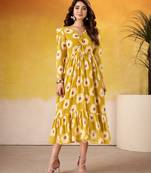 Yellow Floral Frock with Foil Finish