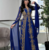 Royal Blue Moroccan Stitched Kaftan with Golden Embroidery & Sheer Cape Sleeves Evening & Wedding Dress