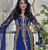 Royal Blue Moroccan Stitched Kaftan with Golden Embroidery & Sheer Cape Sleeves Evening & Wedding Dress