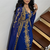 Royal Blue Moroccan Stitched Kaftan with Golden Embroidery & Sheer Cape Sleeves Evening & Wedding Dress