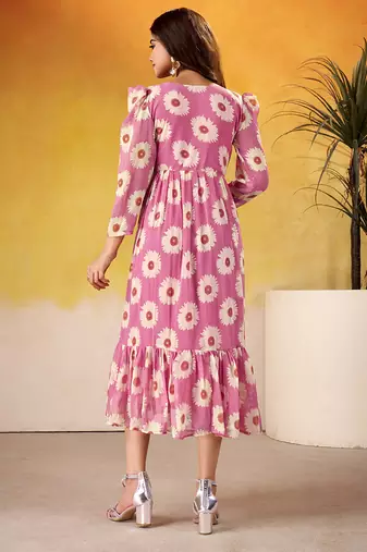 Pink Floral printed Frock