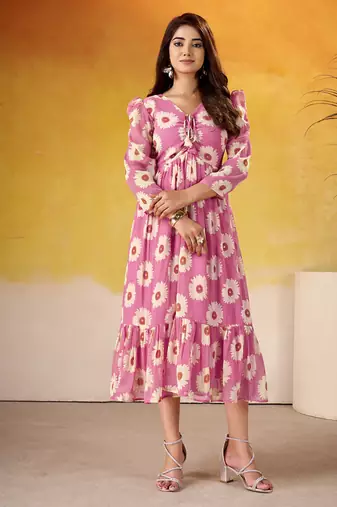 Pink Floral printed Frock