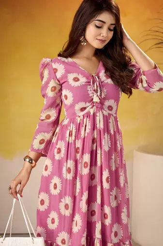 Pink Floral printed Frock