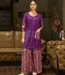 Purple pure crepe floral printed embellished festive & party co-ord set