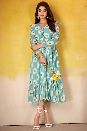 Green  Floral printed Frock