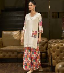 Off-white pure crepe floral printed embellished festive & party co-ord set